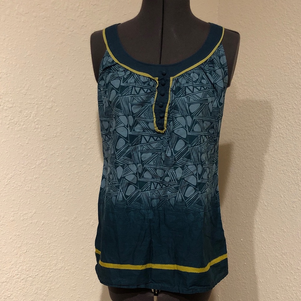 Women’s Sleeveless Printed Tank Top — Teal with Yellow Trim